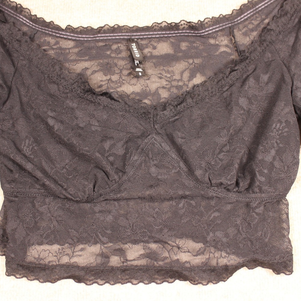 Torrid Black Floral Lace Off Shoulder Crop Top Long Sleeve Gothic Plus Size 2 - Picture 6 of 7